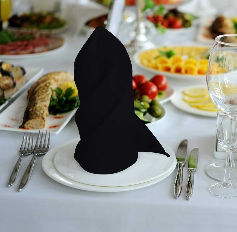 Cloth Dinner Table Napkin Black Soft Absorbent Lightweight 100% Cotton