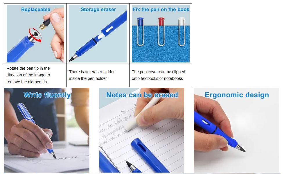 12 Pcs Unlimited/Infinity Magic Color Pencil with Eraser. Replacement Nibs Tree-Friendly Cute Forever Pencil Colors for Kids Writing, Sketch, Drawings Pens Inkless Color Pen Sketching Color Pencil
