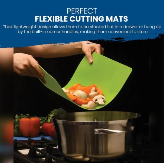 PACK OF 2 Flexible Cutting Mat, Non-Slip Chopping Mat, Thin Cutting Board, Kitchen Cutting Mat, Flexible Chopping Board, Bendable Cutting Mat, Roll-Up Cutting Mat, Multi-Color Cutting Mat, Dishwasher-Safe Cutting Mat, Food-Grade Chopping Mat