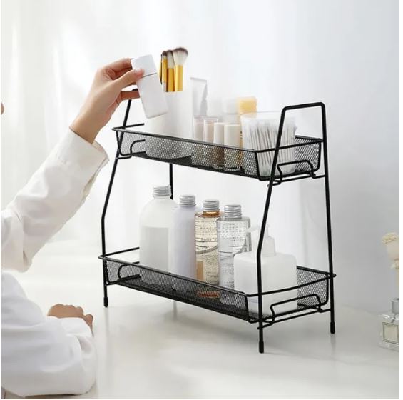 2 Tier Spice rack vegetable Stand Folding Metal Spice Rack for Kitchen Cabinet Bottle Organizer Holder for Kitchen Countertop Jars, Standing Shelf Seasoning Storage, Makeup, kitchen organizer and Bathroom Organizer