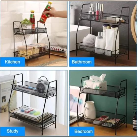2 Tier Spice rack vegetable Stand Folding Metal Spice Rack for Kitchen Cabinet Bottle Organizer Holder for Kitchen Countertop Jars, Standing Shelf Seasoning Storage, Makeup, kitchen organizer and Bathroom Organizer