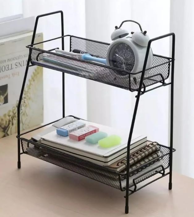 2 Tier Spice rack vegetable Stand Folding Metal Spice Rack for Kitchen Cabinet Bottle Organizer Holder for Kitchen Countertop Jars, Standing Shelf Seasoning Storage, Makeup, kitchen organizer and Bathroom Organizer