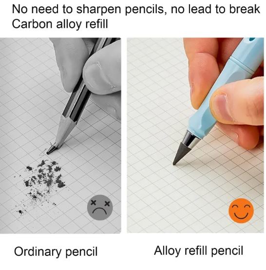 PACK OF 6 Unlimited/Infinity Magic Pencil with Eraser. Replacement Nibs Tree-Friendly Cute Forever Pencil for Kids Writing, Sketch, Drawings Pens Inkless Pen