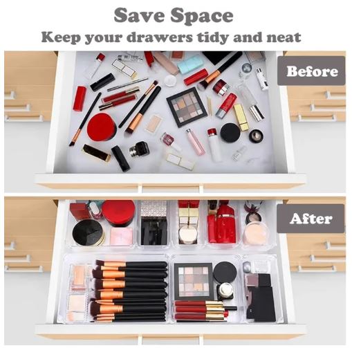 Rectangle Medium Clear Plastic Drawer Organizer, Bathroom and Vanity Drawer Trays, Plastic Lipstick Transparent Jewelry Storage Box Makeup Organizer Holder - Cosmetic Storage for Cosmetic Brush, Eyeliner, Nail Polish