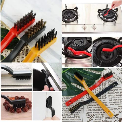3 Pc Mini Wire Brush Cleaning Tool Kit Brass, Nylon, Stainless Steel Bristles Gas Cleaning Brush Steel Brush Gas Stove Cleaning Brushes Kitchen Tools Cleaning Kit Chimney Cleaning Brush Burner Cleaner Brush Copper Wire (Multicolor)