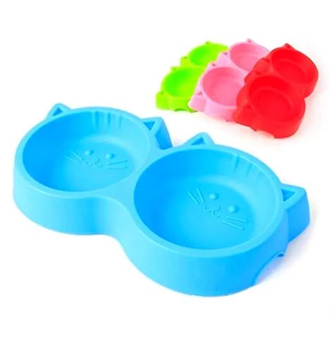Cat Food Bowl Cat Shaped Double Food Bowl Pet Plastic Food Bowl Foodie Puppies Non-Slip, Non-Toxic Pet Feeding Plastic Cat Face Shaped Double Bowl Food & Water Feeder 2-In-1 Bowl For Dogs, Puppies, Cats & Kittens