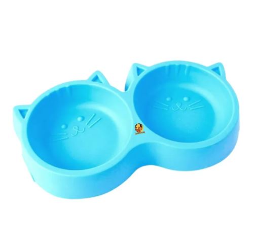 PACK OF 2 Cat Food Bowl Cat Shaped Double Food Bowl Pet Plastic Food Bowl Foodie Puppies Non-Slip, Non-Toxic Pet Feeding Plastic Cat Face Shaped Double Bowl Food & Water Feeder 2-In-1 Bowl For Dogs, Puppies, Cats & Kittens