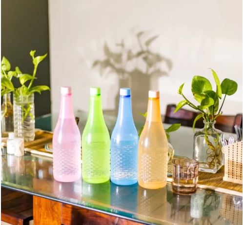 Pack Of 4 Plastic Jumbo Water Bottles Super Cool Water Drink Bottles Fridge and Refrigerator Water Bottles Smart Drink Plastic Water Bottle Fridge Water Bottle for Gym, Home, Travel, School, Kid, Juice, Drinks High Quality Multi Color 1.2 Ltr Each