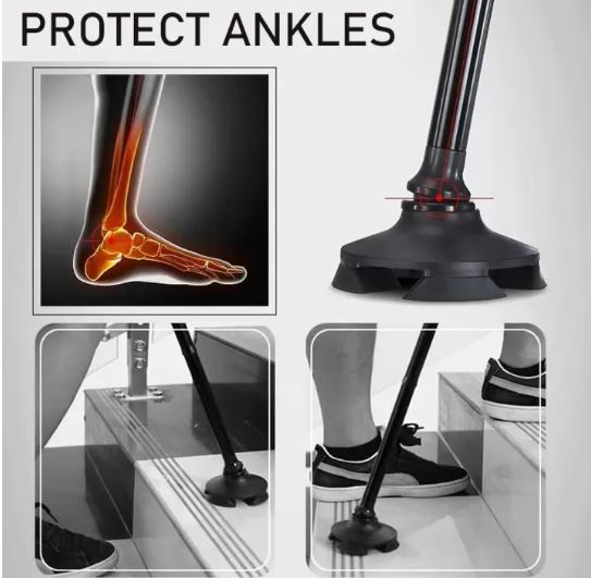 Black Folding Walking Stick with Led Light Portable Aluminium Handle Dependable Professional Walking Stick For Old Gentleman, Old People, Walking Stick For Old Women, Stick For Old Man Walking, Adjustable Walking Cane Base For Hiking Camping