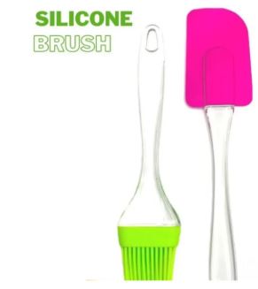 Combo Of 2 - Cake Spatula & Bbq Oil Brush Silicone Brush and Spatula Pair - 2 in 1 set, Baking, Decorating, BBQ