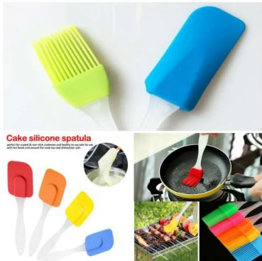 Combo Of 2 - Cake Spatula & Bbq Oil Brush Silicone Brush and Spatula Pair - 2 in 1 set, Baking, Decorating, BBQ