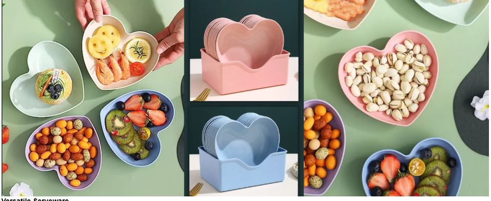8 Pcs Multi-function Spit Bone Heart Shape Plate Set Dish Household Food Grade Plastic Spit Bone Dish Hearts Plate Set Dining Table Garbage Plates Small Plates Snakes Plate for Snacks