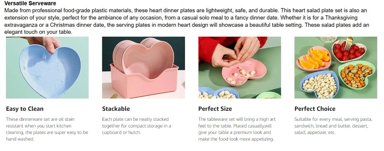 8 Pcs Multi-function Spit Bone Heart Shape Plate Set Dish Household Food Grade Plastic Spit Bone Dish Hearts Plate Set Dining Table Garbage Plates Small Plates Snakes Plate for Snacks