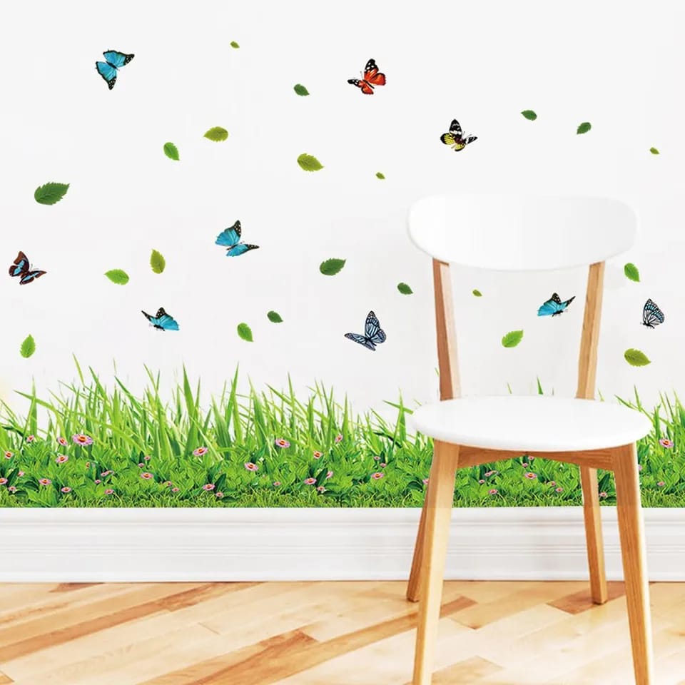 2025 New 3D Fresh Green Plant Removable Green Grass PVC Wall Stickers Home Decor Kids Room Bathroom Mural waterproof DIY Removable Art Vinyl Size 40 x 136 CM