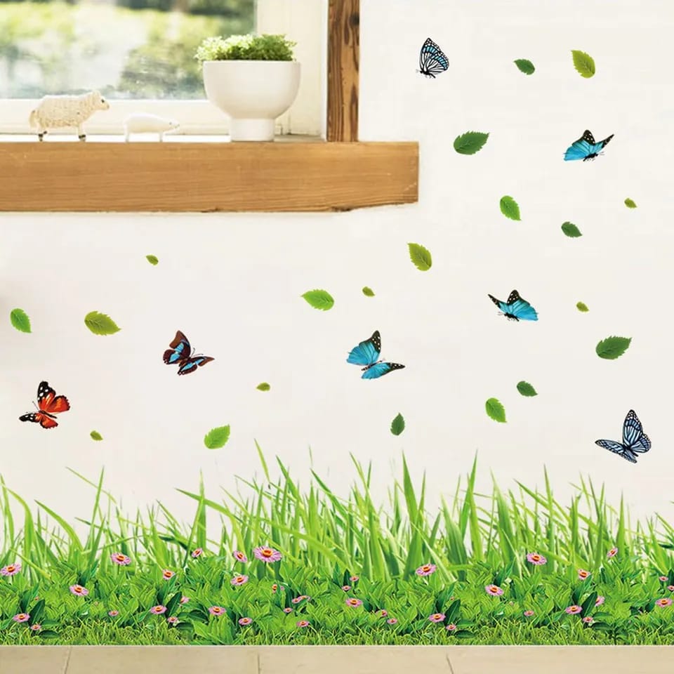 2025 New 3D Fresh Green Plant Removable Green Grass PVC Wall Stickers Home Decor Kids Room Bathroom Mural waterproof DIY Removable Art Vinyl Size 40 x 136 CM