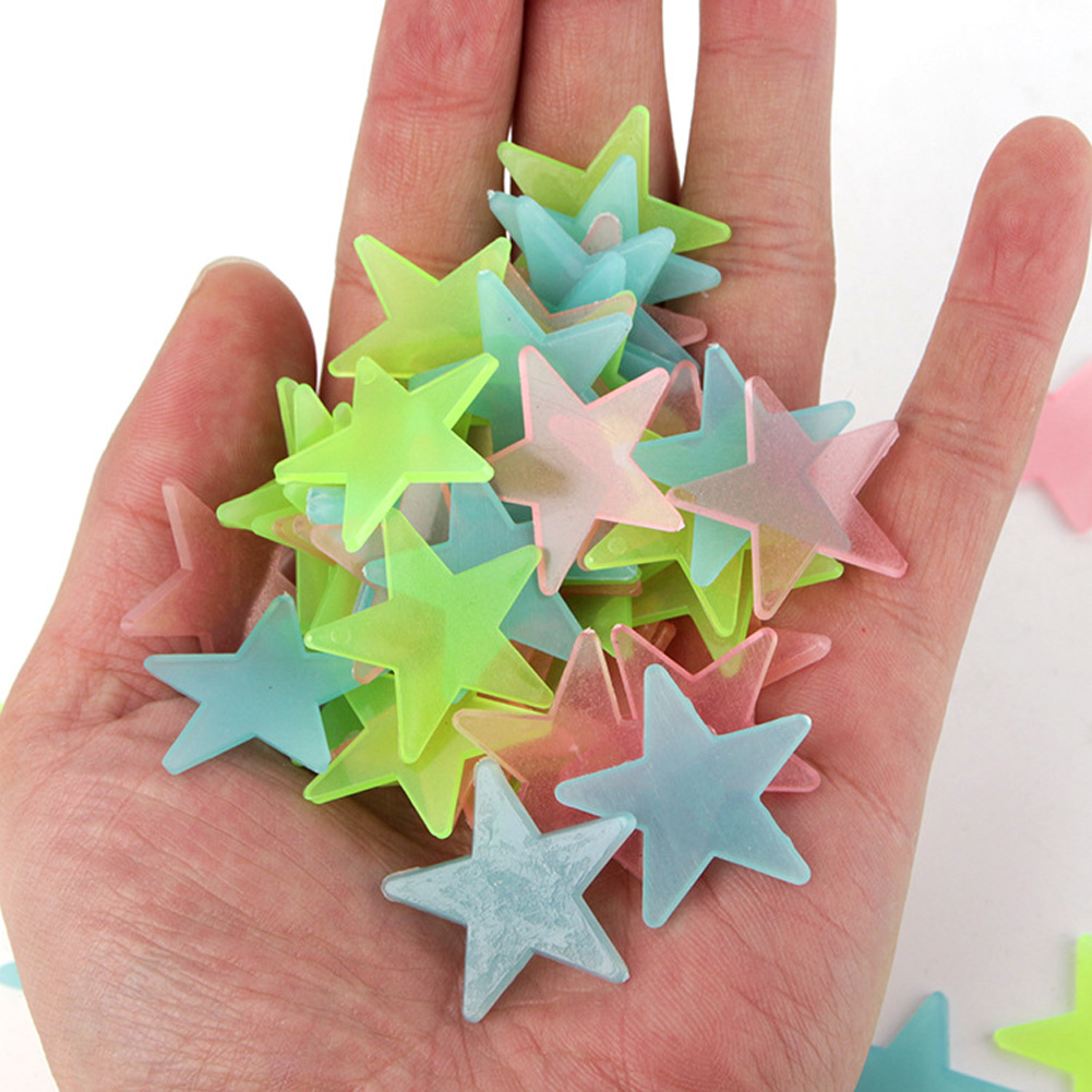 Pack of 100 - 3D Stars Glow In The Dark Wall Stickers Luminous Fluorescent Wall Stickers For Kids Baby Room Bedroom Ceiling Home Decor