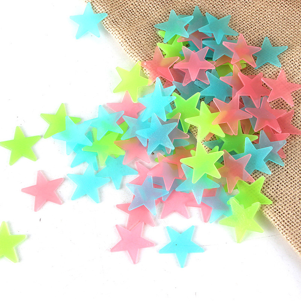Pack of 100 - 3D Stars Glow In The Dark Wall Stickers Luminous Fluorescent Wall Stickers For Kids Baby Room Bedroom Ceiling Home Decor