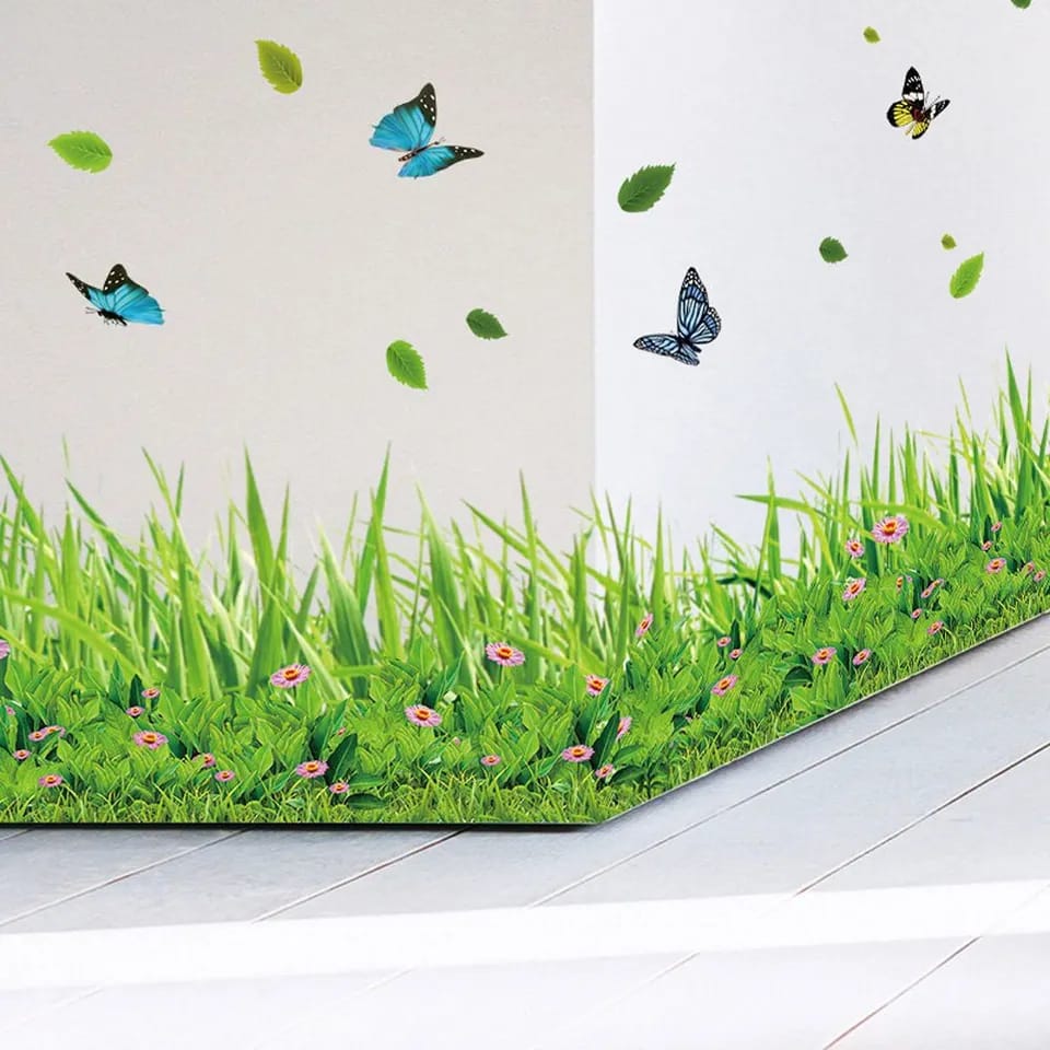 2025 New 3D Fresh Green Plant Removable Green Grass PVC Wall Stickers Home Decor Kids Room Bathroom Mural waterproof DIY Removable Art Vinyl Size: 40 x 136 CM