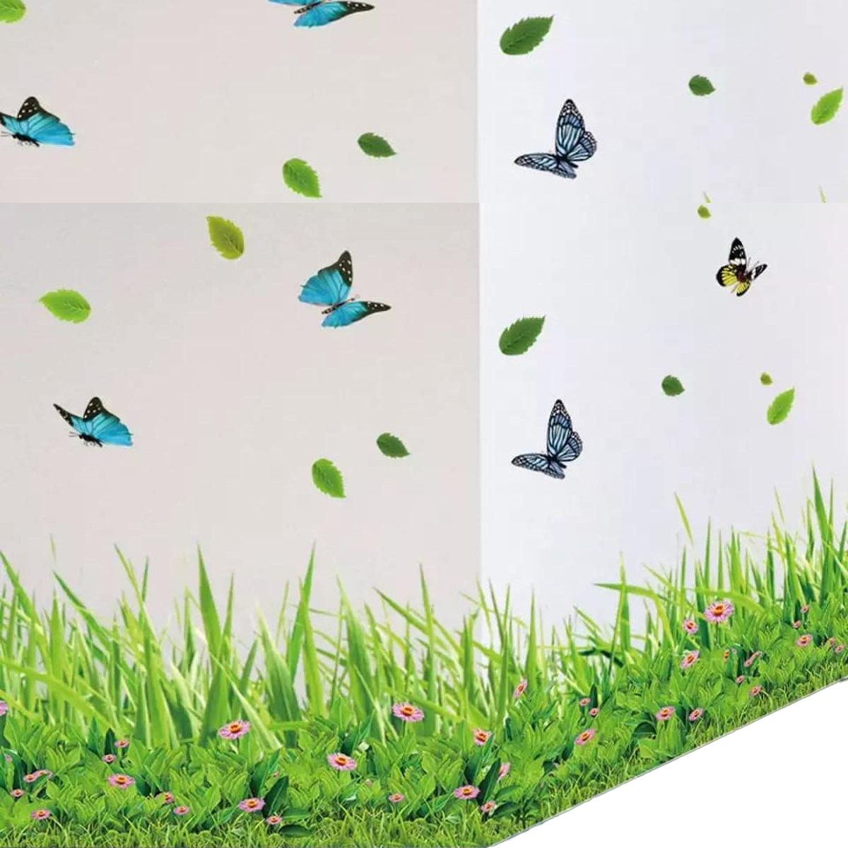 2025 New 3D Fresh Green Plant Removable Green Grass PVC Wall Stickers With Flying Butterfly Home Decor Kids Room Bathroom Mural Kitchen waterproof DIY Removable Art Vinyl Size 40 x 136 CM
