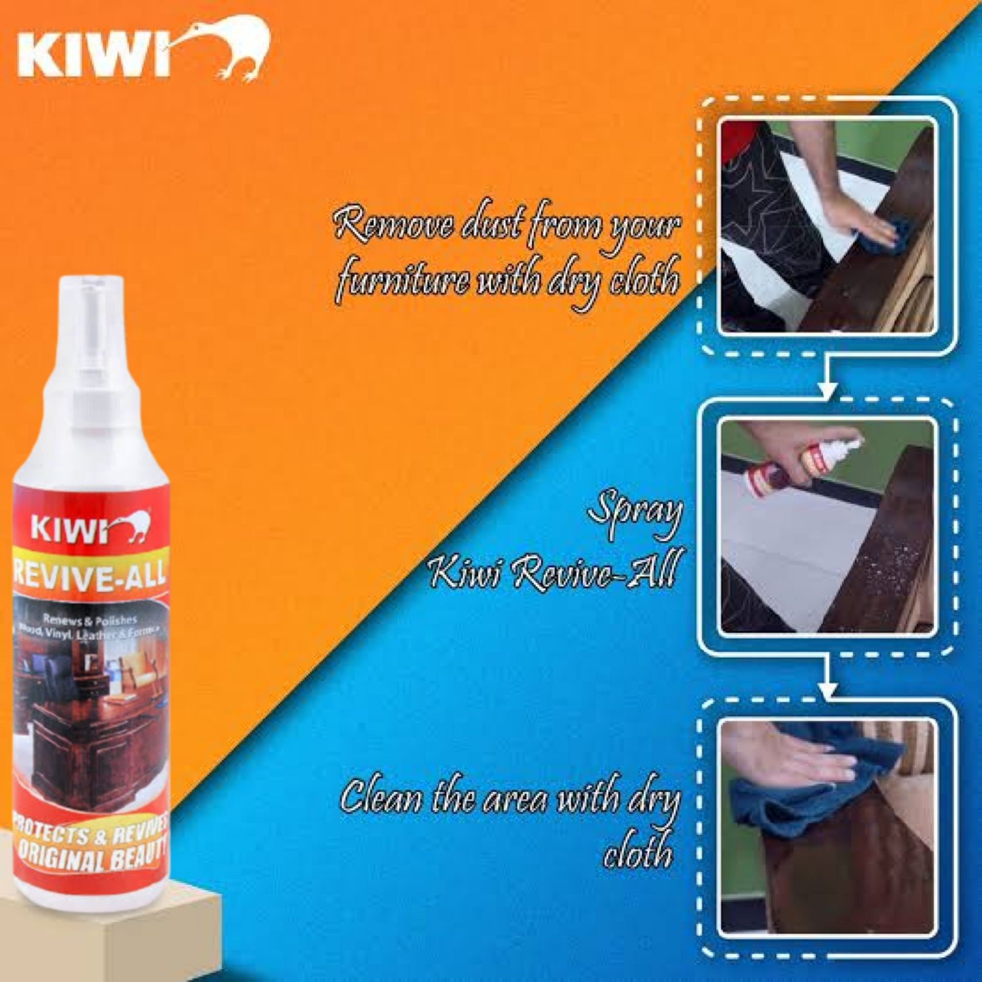 Kiwi Revive All Spray Red Renew & Polish Wood Vinyl & Leather 250ML