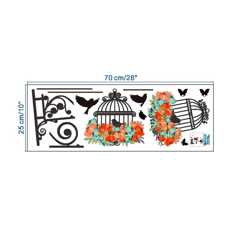 Creative Home Decor Living Room Decals Wallpaper Bedroom Nursery Window Decor Colorful Flower Birdcage Flying Birds Wall Sticker