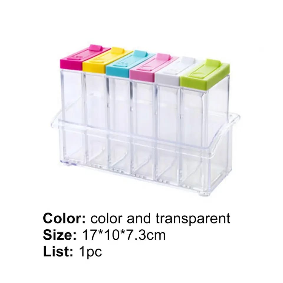 6Pcs/Set Kitchen Spice Bottle Seasoning Box with Tray Condiment Storage Plastic Moisture-Proof Salt Jar for Kitchen Supplies