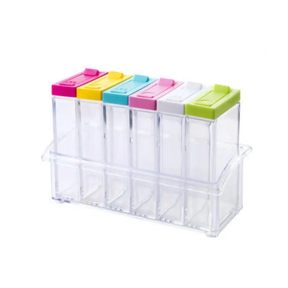 6Pcs/Set Kitchen Spice Bottle Seasoning Box with Tray Condiment Storage Plastic Moisture-Proof Salt Jar for Kitchen Supplies