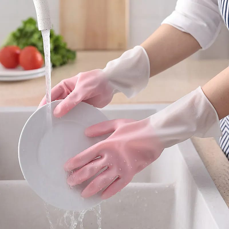 1pair Silicone Cleaning Gloves Dishwashing Cleaning Gloves Scrubber Dish Washing Sponge Rubber Gloves Kitchen Cleaning Tools