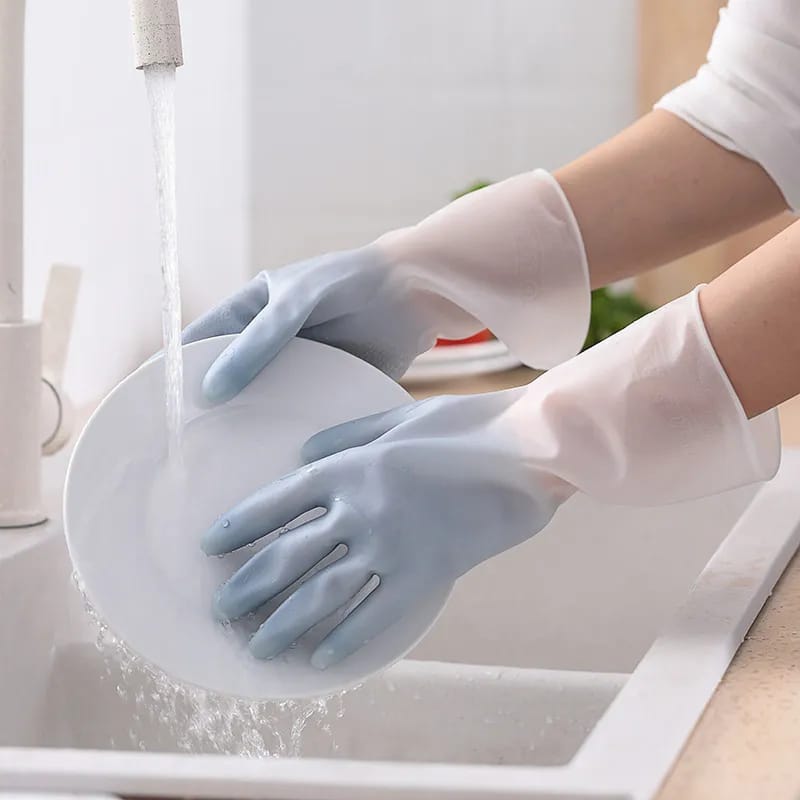 1pair Silicone Cut Resistance Dishwashing Cleaning Gloves Scrubber Dish Washing Sponge Rubber Gloves Kitchen Cleaning