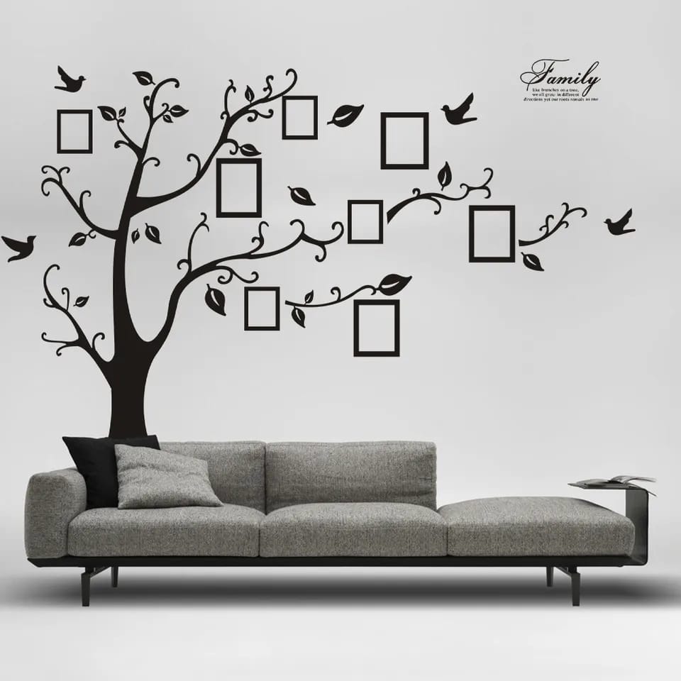 "Transform Your Space: Large 250x180cm Black 3D DIY Photo Tree PVC Wall Decals - Adhesive Family Wall Stickers Mural Art for Stunning Home Decor!"