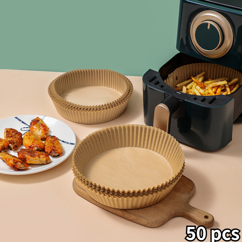 50pcs Air Fryer Disposable Paper Liner Non-Stick Air Fryer Parchment Paper Liners Baking Paper Filters for AirFryer Micro-wave