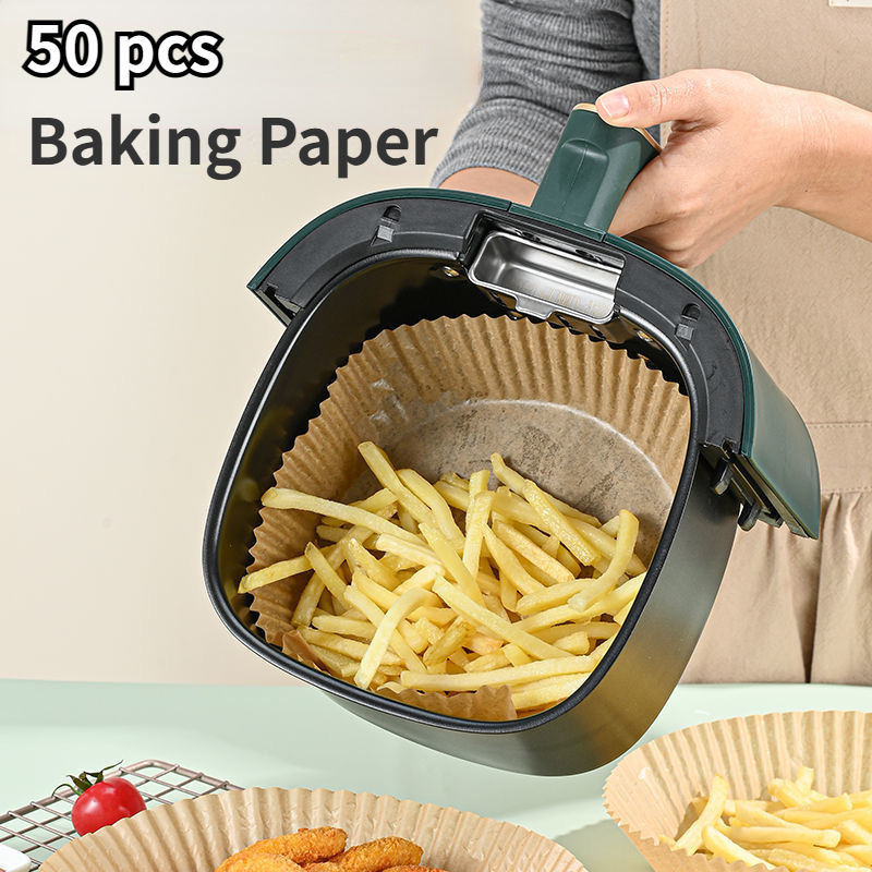 50pcs Air Fryer Disposable Paper Liner Non-Stick Air Fryer Parchment Paper Liners Baking Paper Filters for AirFryer Micro-wave