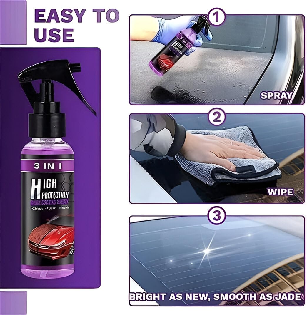 3 In 1 High Protection Quick Car Coating Spray Clean, Polish & Repair, Multipurpose Liquid Car & Bike Polish, Suitable for Dashboard, Restores Faded Plastic & Fiber, 100ml, Pack 1