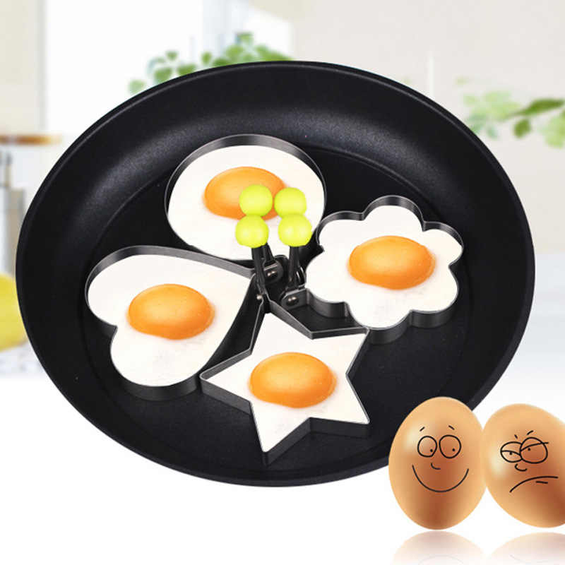 YM Traders Fried Egg Mold, Pack of 4 Stainless Steel Egg Ring Egg Shaper Pancake Mold Heart/Round/Star/Flower Shapes