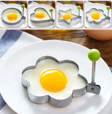 YM Traders Fried Egg Mold, Pack of 4 Stainless Steel Egg Ring Egg Shaper Pancake Mold Heart/Round/Star/Flower Shapes