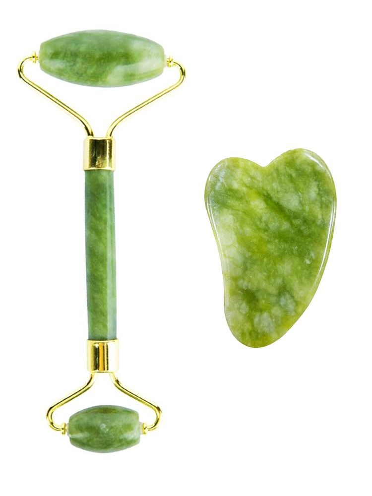 Jade Roller, Gua Sha, Face Roller, Facial Beauty Roller Skin Care Tools, Rose Quartz Massager for Face, Eyes, Neck, Body Muscle Relaxing and Relieve Fine Lines and Wrinkle with Gua Sha