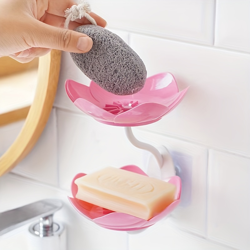 Double Soap Bar Holder No Punching Shower Soap Storage Holder Flowers Shape Wall Mounted Bathroom Soap Dishes For Shower Bath