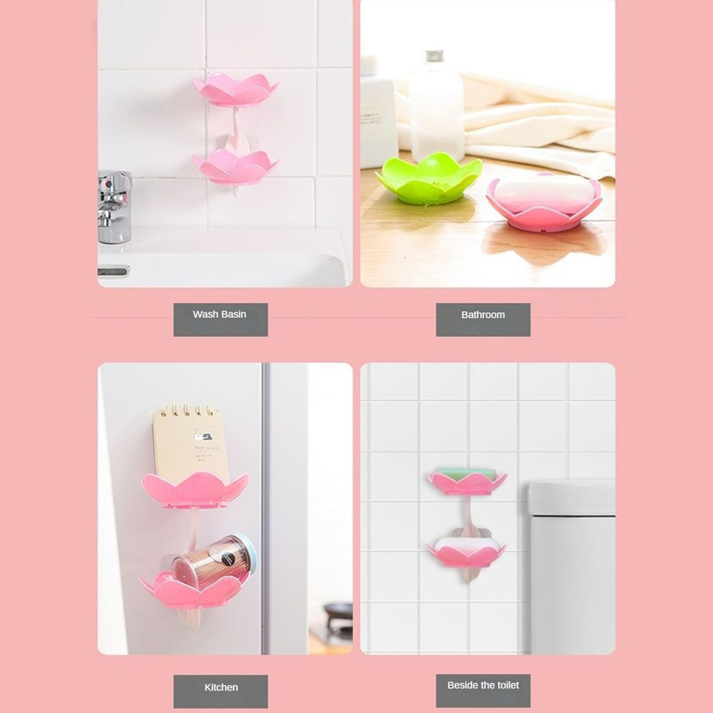 Double Soap Bar Holder No Punching Shower Soap Storage Holder Flowers Shape Wall Mounted Bathroom Soap Dishes For Shower Bath