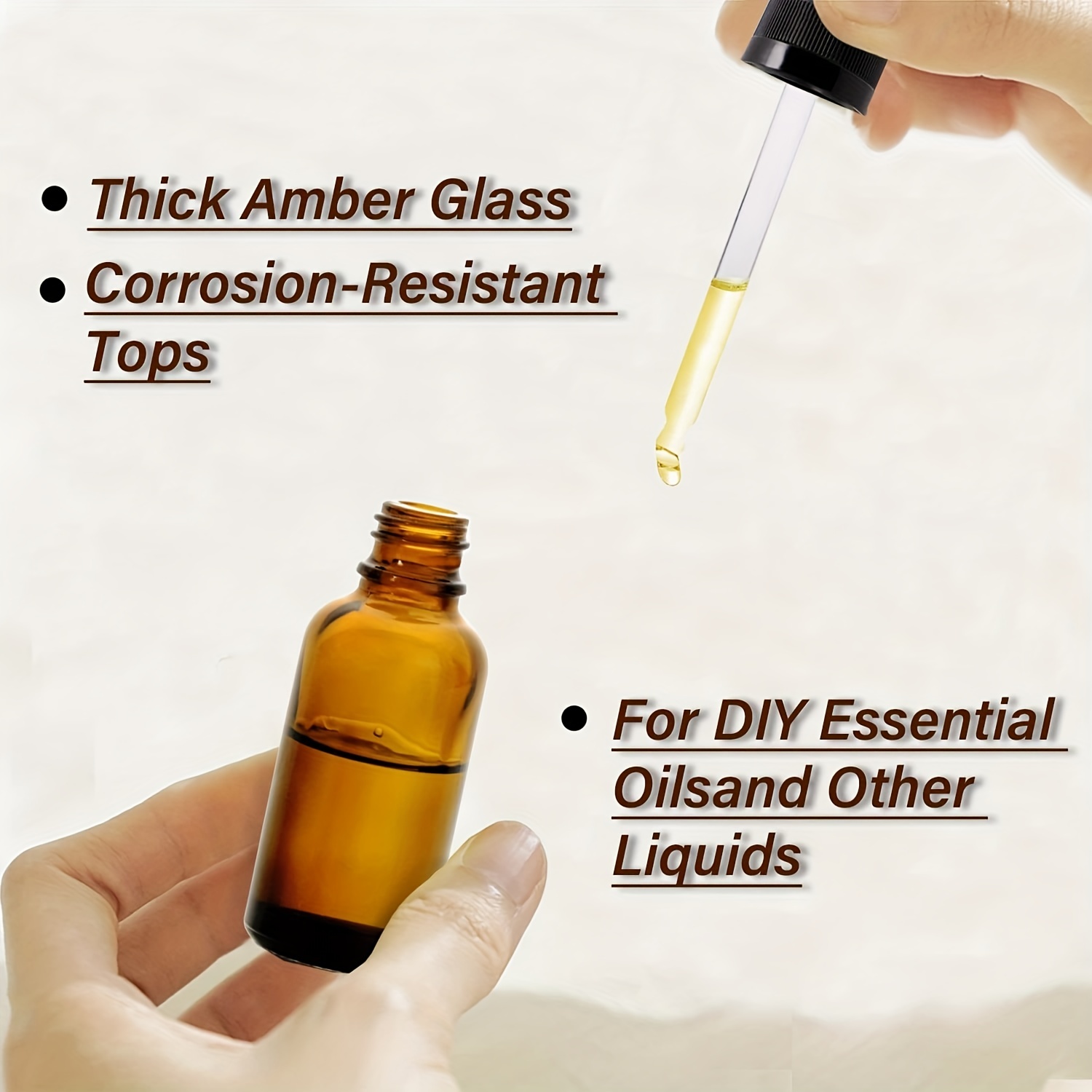 1oz / 30ML  Amber Glass Dropper Bottles Glass Eye Dropper 30ml For Essential Oils, Liquids, Glass Tincture Bottles, Leakproof Travel Bottles for commercial/ salon