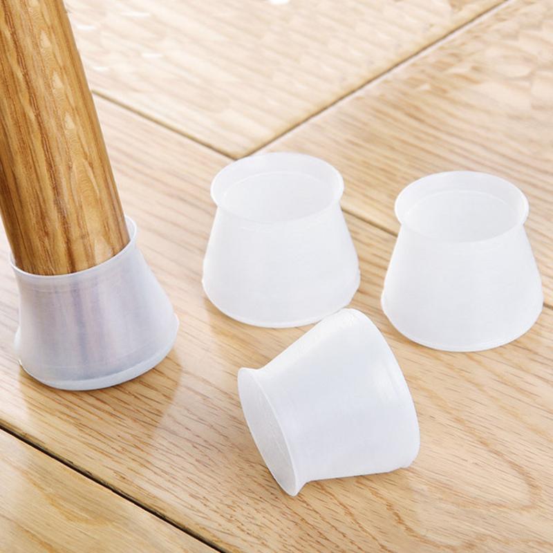 Pack of 4 Silicone Table and Chair Leg Covers - White and Gray Non-Slip, Scratch and Noise Resistant, Universal for Round and Square Legs