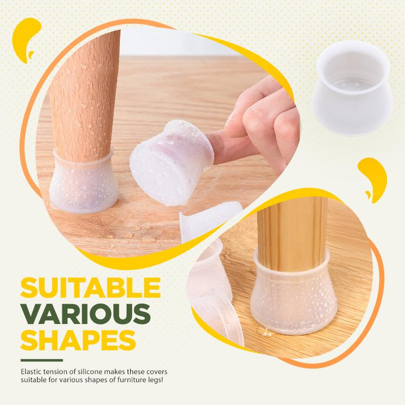 Pack of 4 Silicone Table and Chair Leg Covers - White and Gray Non-Slip, Scratch and Noise Resistant, Universal for Round and Square Legs