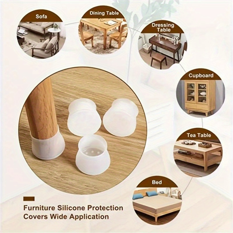 Pack of 4 Silicone Table and Chair Leg Covers - White and Gray Non-Slip, Scratch and Noise Resistant, Universal for Round and Square Legs