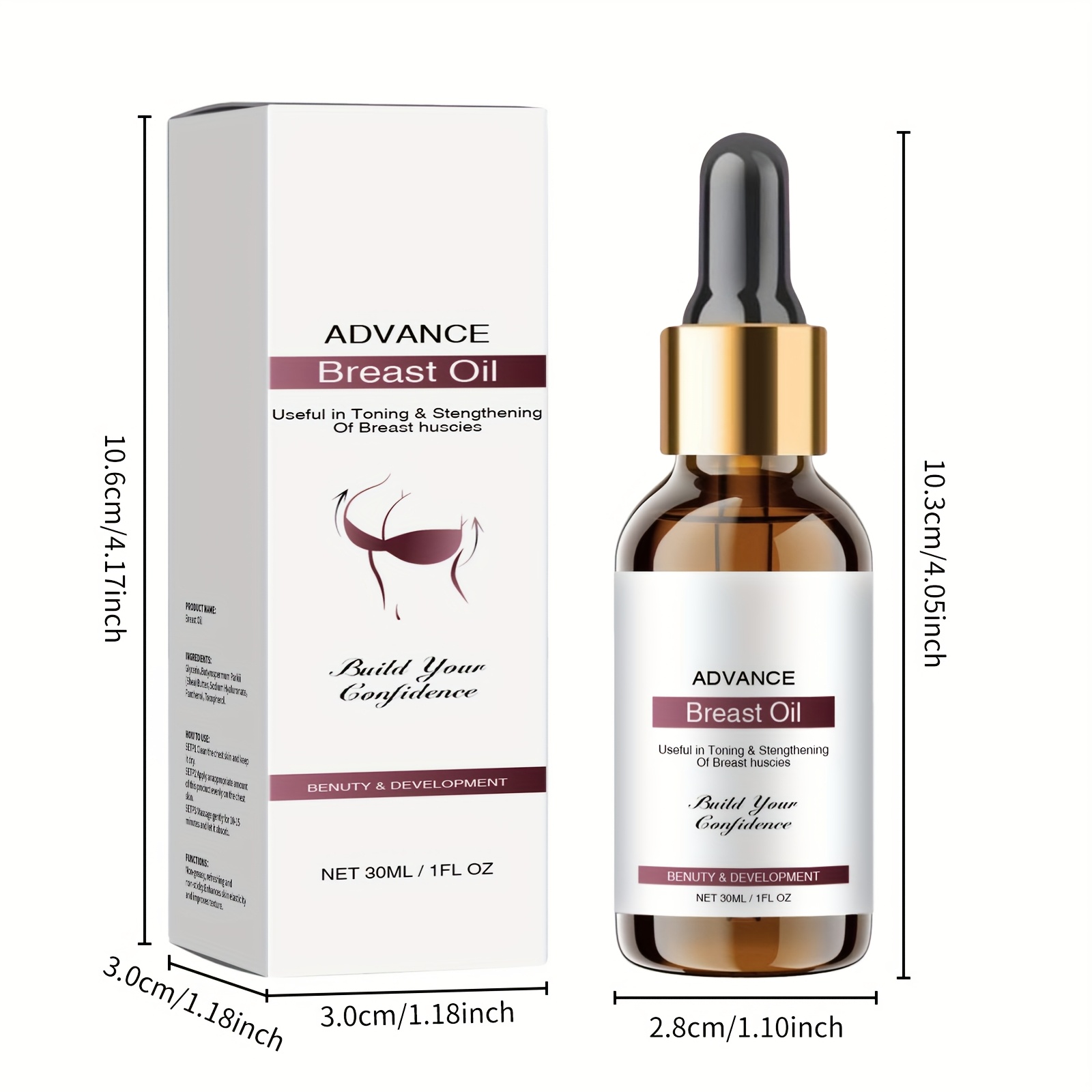 Advanced Breast Care Oil, 30ml - Fragrance-Free, Hypoallergenic Body Massage Oil for Women - Moisturizing & Nourishing with Glycerin, Suitable for All Skin Types