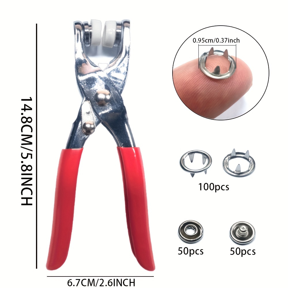 50 Sets Snap Fastener Kit with Pliers, Durable Metal Snaps with Hand Press Tool & Clear Organizer Box for DIY Sewing Crafts on Clothes, Bags & Hats - Uncharged Plastic Handheld Snap Installation Tool Set