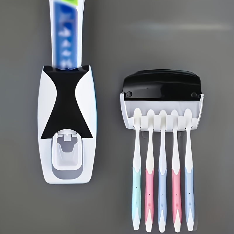 Wall-Mounted Toothbrush & Toothpaste Holder with Automatic Dispenser - Space-Saving Bathroom Organizer, Easy Install