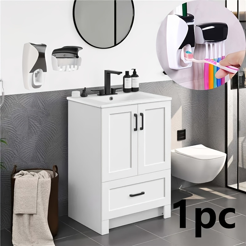Wall-Mounted Toothbrush & Toothpaste Holder with Automatic Dispenser - Space-Saving Bathroom Organizer, Easy Install