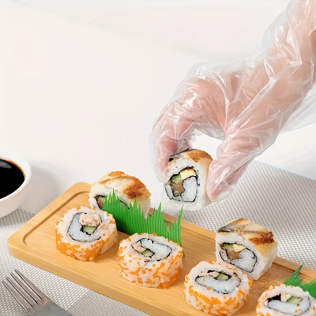 100pcs Disposable Gloves For Food, Individually Wrapped Plastic Transparent Gloves, Film Thickened PE Gloves