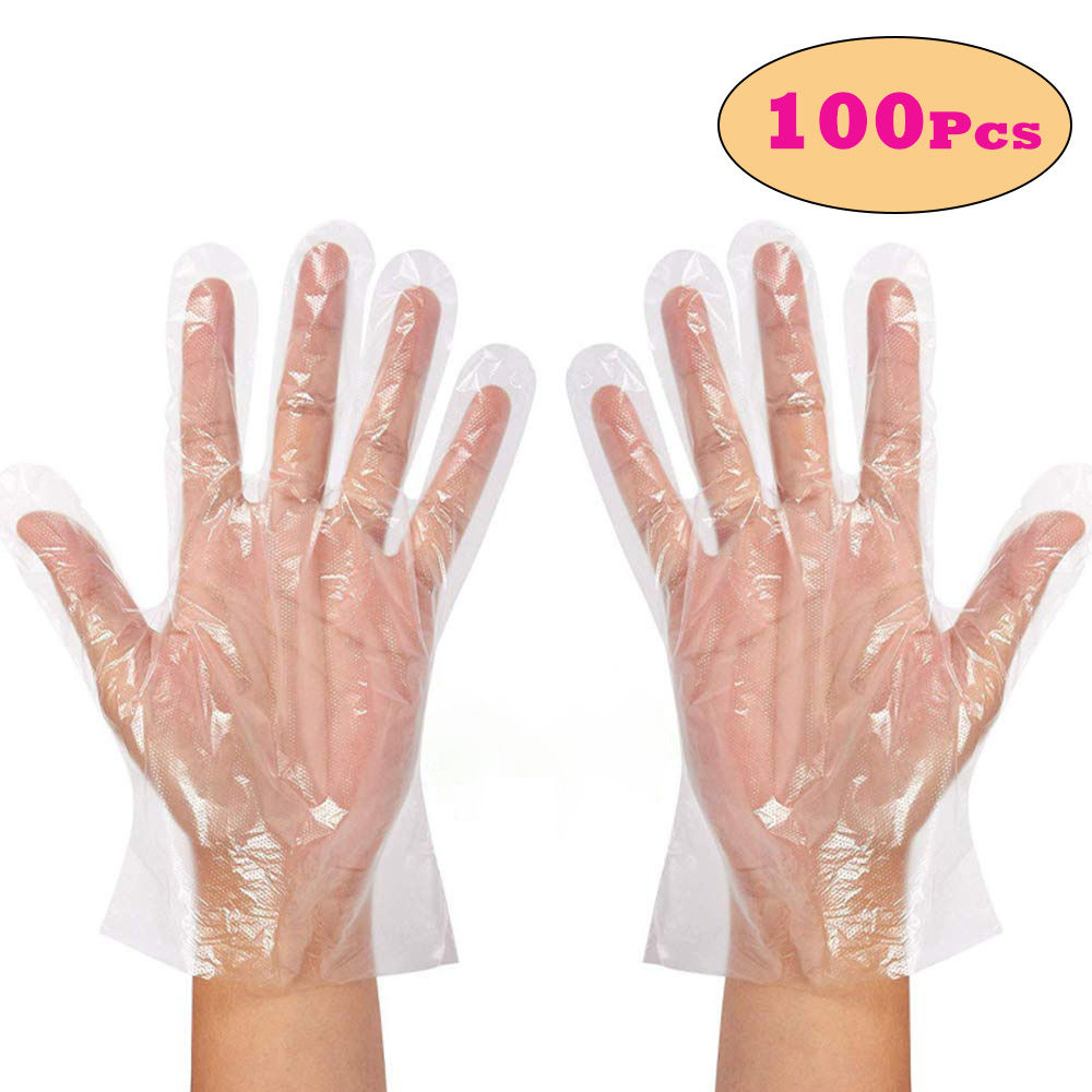 100pcs Disposable Gloves For Food, Individually Wrapped Plastic Transparent Gloves, Film Thickened PE Gloves