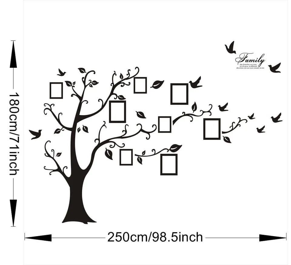 Traditional Family Tree Wall Decals with Photo Frames - Leaf Pattern PVC Wall Stickers, Self-Adhesive Detachable Tree Branch Decor for Living Room, Entryway, Bedroom