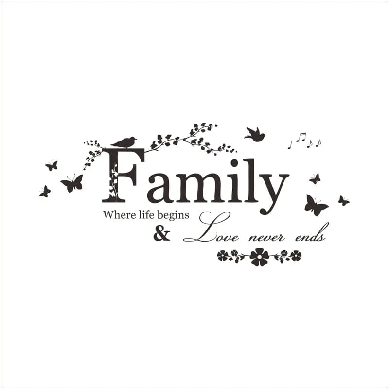"Celebrate Eternal Love and Unity: Family Love Never Ends Quote Vinyl Wall Sticker – Inspirational Lettering Art Words Stickers for Home Decor, Nursery, Wedding Decoration, and Heartfelt Gifts, Reminding You of the Timeless Bond that Unites Families!"